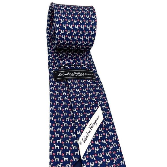 Salvatore Ferragamo Whimsical Zebra Flower Print Silk Tie - Picture 3 of 4